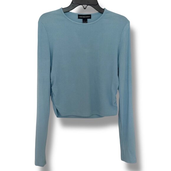 Light Blue Ribbed Long Sleeve Crop Top – Streetwear Society S - Picture 2 of 3